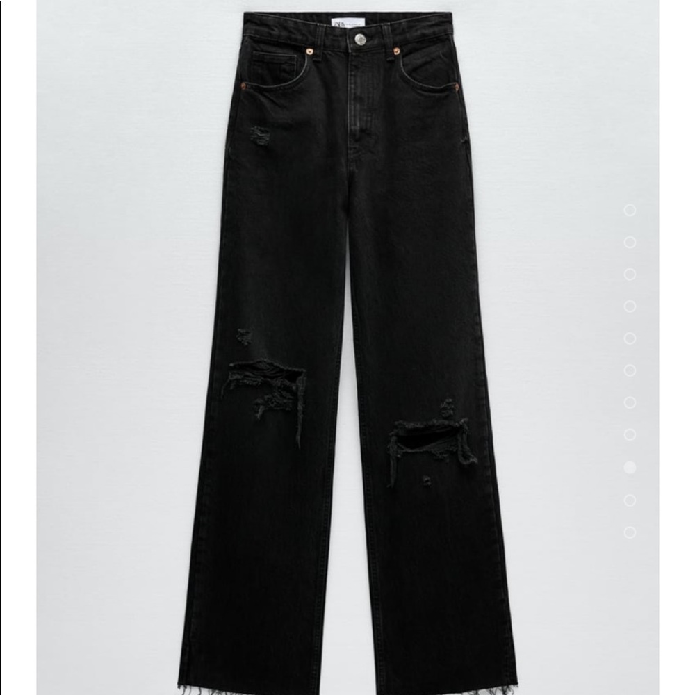 Zara black wide leg ripped jeans
